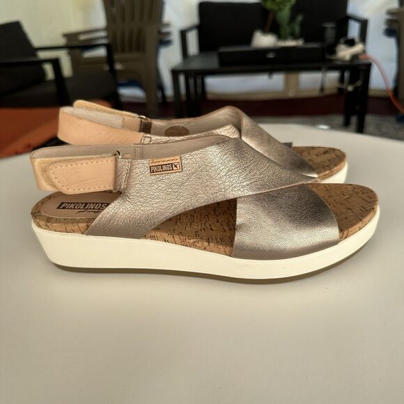 Pikolinos Mykonos cork wedge Women Sandals EU40/US9 Leather Slingback - Picture 1 of 7